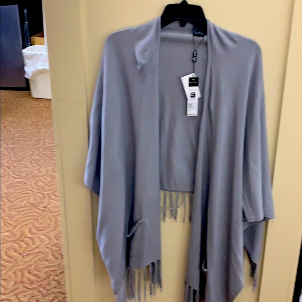 Soft Grey Cape shawl with fringe